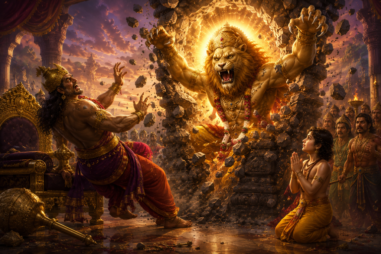 Narasimha Jayanti - Vishnu as in Narasimha Avatar - Prahlad Praying Lord Vishnu